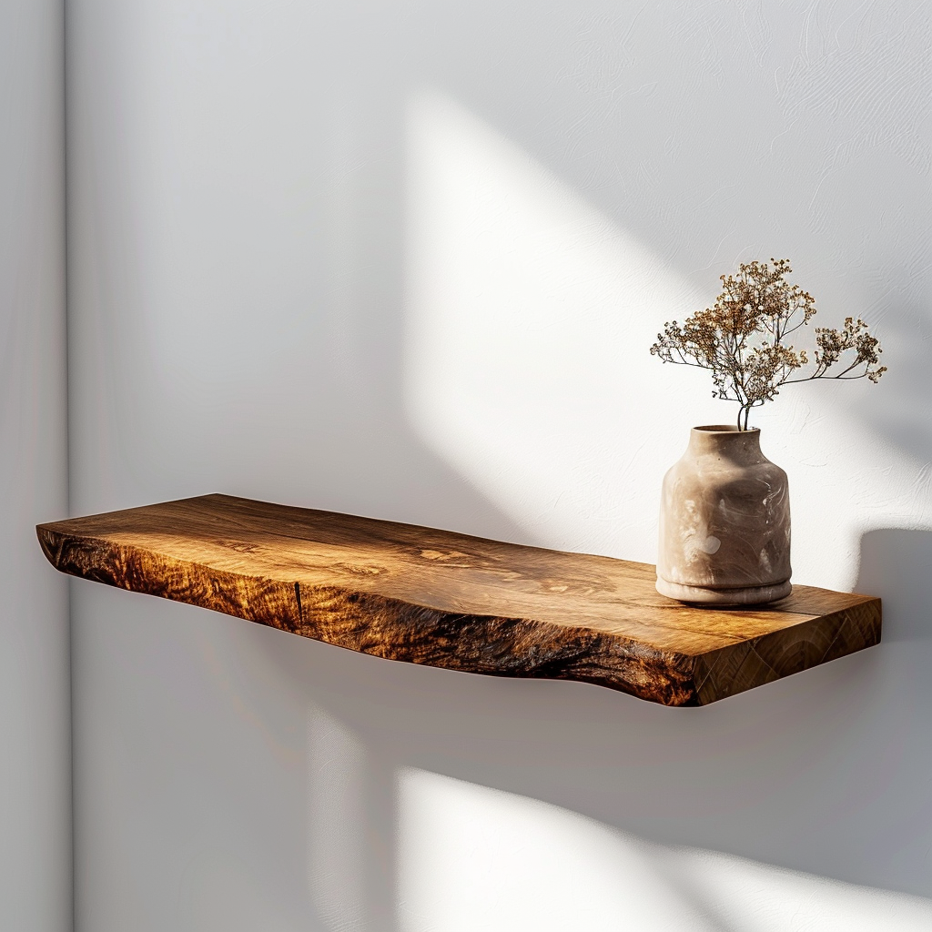Live-Edge Floating Wall Shelf | Mango Wood | Natural Bark Edge | Fourth-Generation Craft