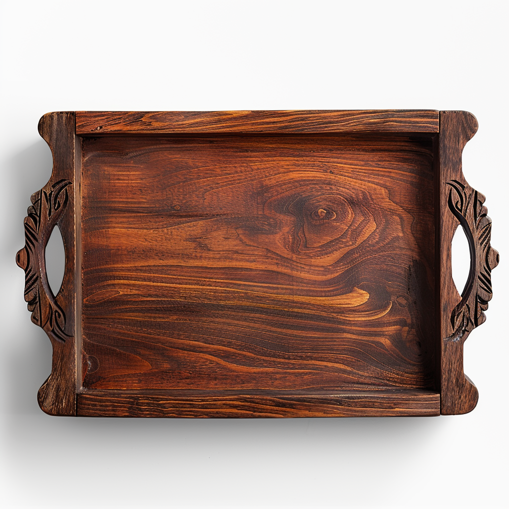 Wooden Serving Tray | Handcrafted Sheesham Wood | Hand-Carved Handles | Fourth-Generation Craft